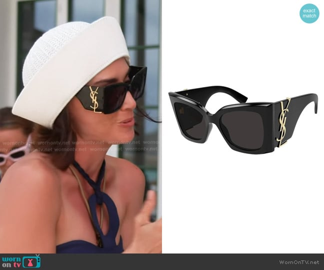 Saint Laurent SL M119 Blaze Oversized Sunglasses worn by Bronwyn Newport on The Real Housewives of Salt Lake City