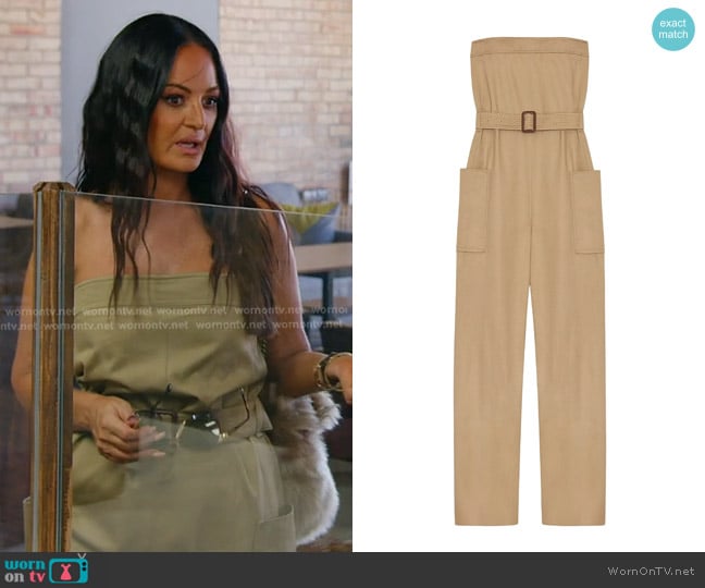 Saint Laurent Strapless Jumpsuit in Cotton Gabardine worn by Lisa Barlow on The Real Housewives of Salt Lake City