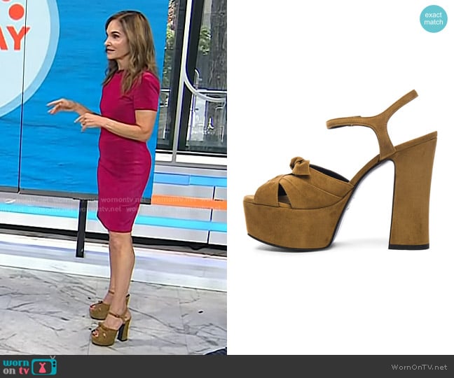 Saint Laurent Suede Candy Heels in Tan worn by Joy Bauer on Today