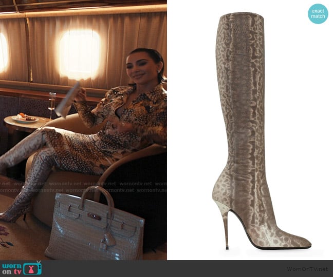 Saint Laurent Talia Boots In Snakeskin In Roccia worn by Allura Grant (Kim Kardashian) on Alls Fair