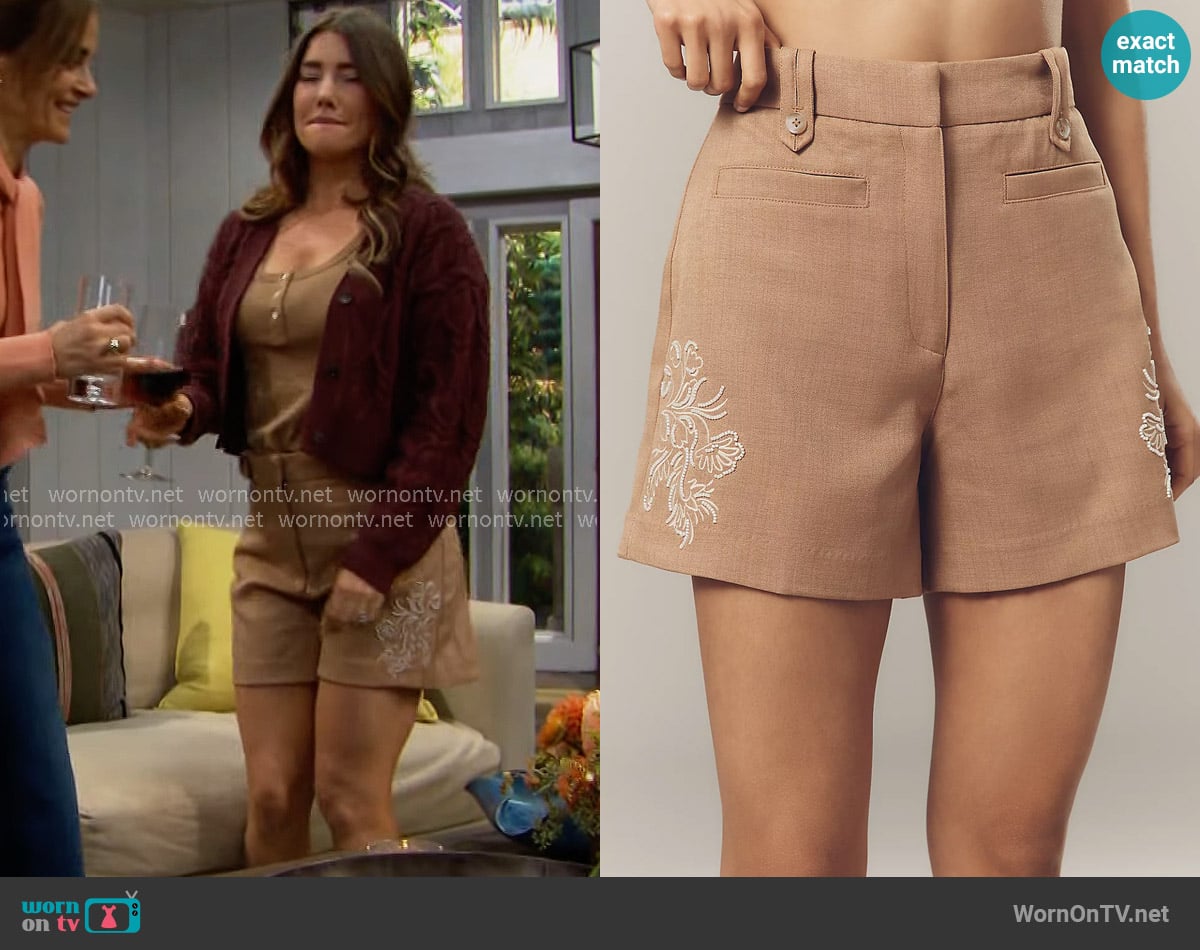 Sam Edelman Noa High-Rise Trouser Shorts worn by Steffy Forrester (Jacqueline MacInnes Wood) on The Bold and the Beautiful