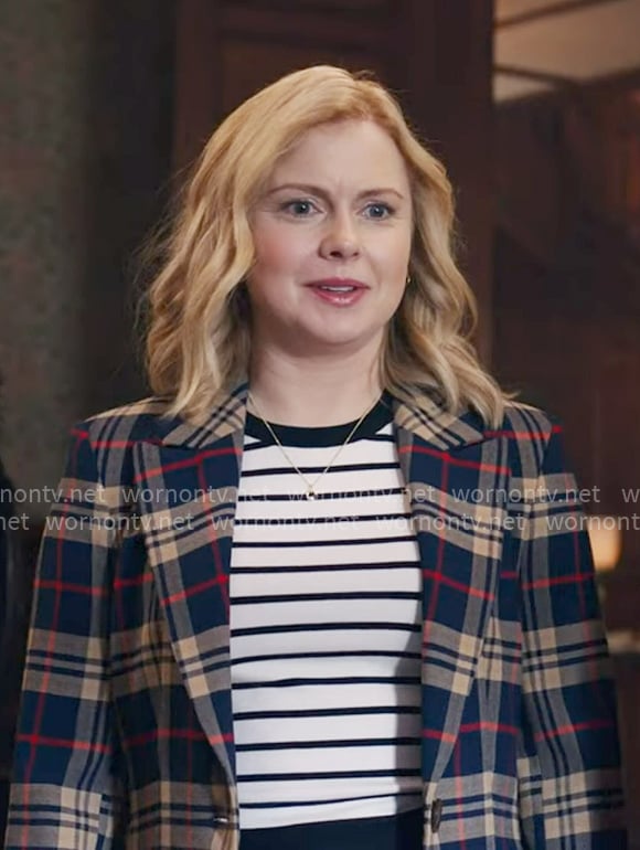 Sam’s striped top and plaid blazer on Ghosts