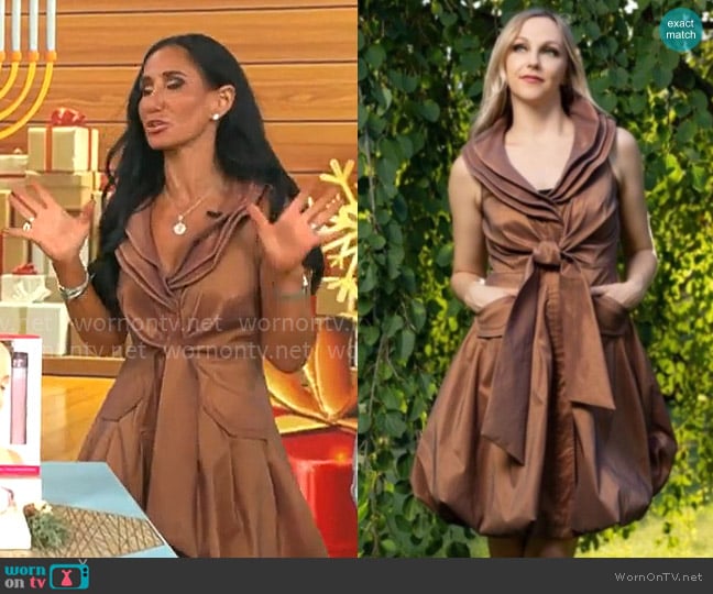 Samuel Dong Ruffle Collar Bubble Dress worn by Elizabeth Werner on CBS Mornings