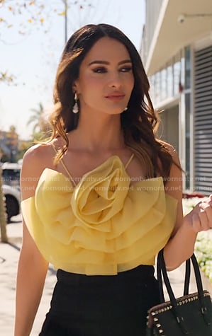 Sandra's yellow floral top on Selling Sunset