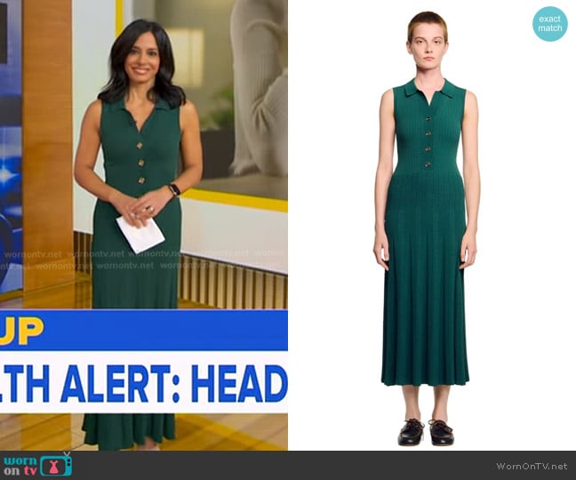 Sandro Knit Dress with Polo Neck in Dark Green worn by Dr. Tara Narula on Good Morning America