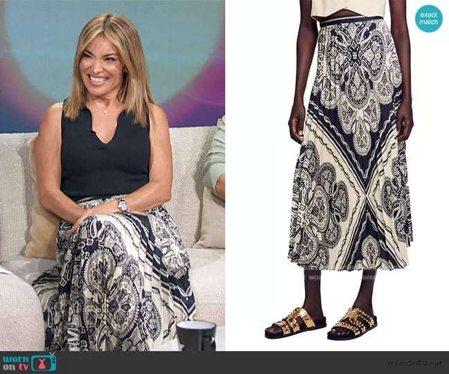 Sandro Paisley Printed Midi Skirt worn by Kit Hoover on Access Hollywood
