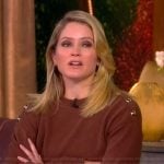 Sara’s brown sweater with gold shoulder buttons on The View