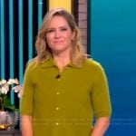 Sara’s green fuzzy short sleeve cardigan on The View