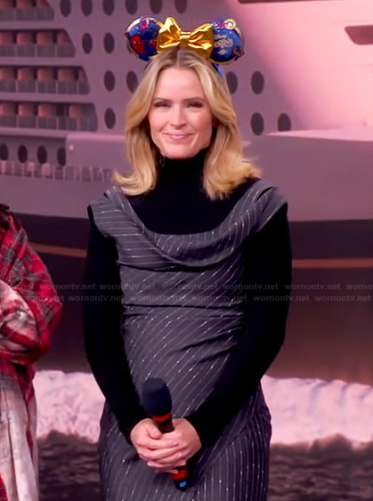 Sara’s gray pinstripe drape dress on The View