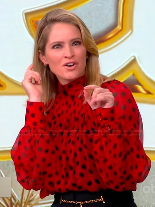 Sara’s red polka dot blouse and skirt on The View