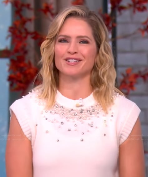 Sara’s white embellished vest on The View