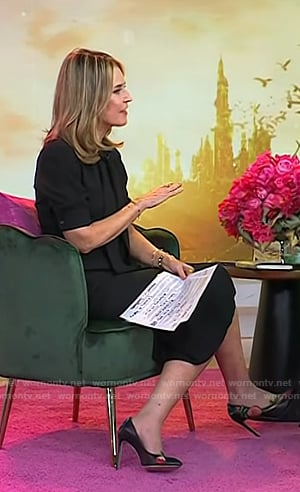 Savannah’s black floral embroidered pumps on Today