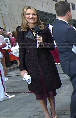 Savannah’s burgundy print leather collar trench coat on Today
