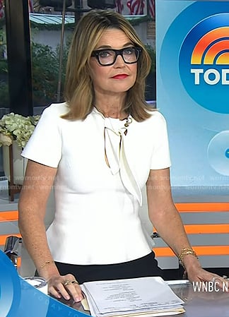 Savannah's white tie neck peplum top on Today