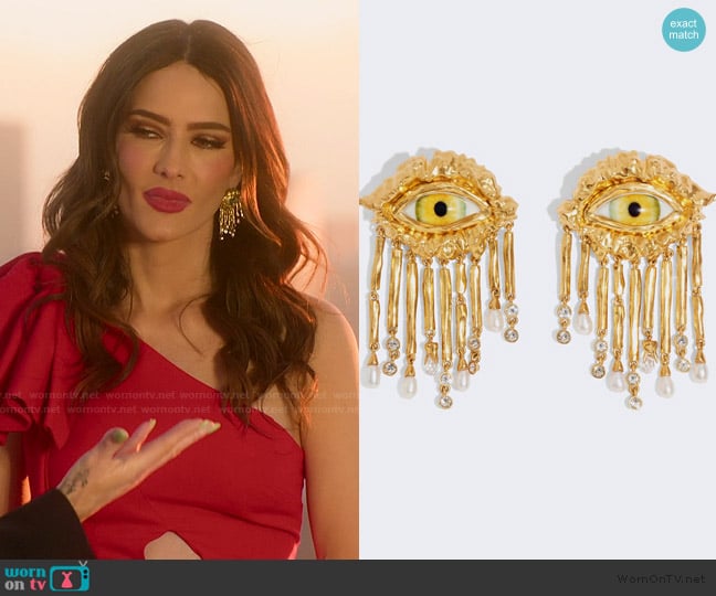 Schiaparelli Surrealist Eye Chandelier Earrings worn by Sandra Vergara on Selling Sunset