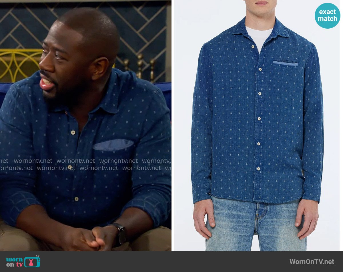 Scotch & Soda Denim Button-Up Shirt worn by Malcom (Sheaun McKinney) on The Neighborhood