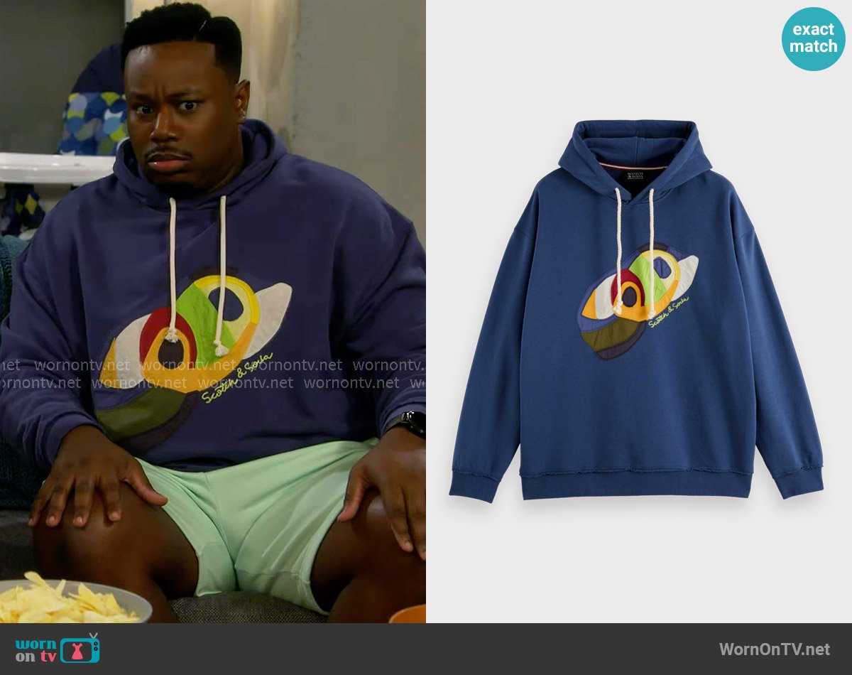 Scotch & Soda Loose-Fit Applique Artwork Hoodie worn by Marty (Marcel Spears) on The Neighborhood