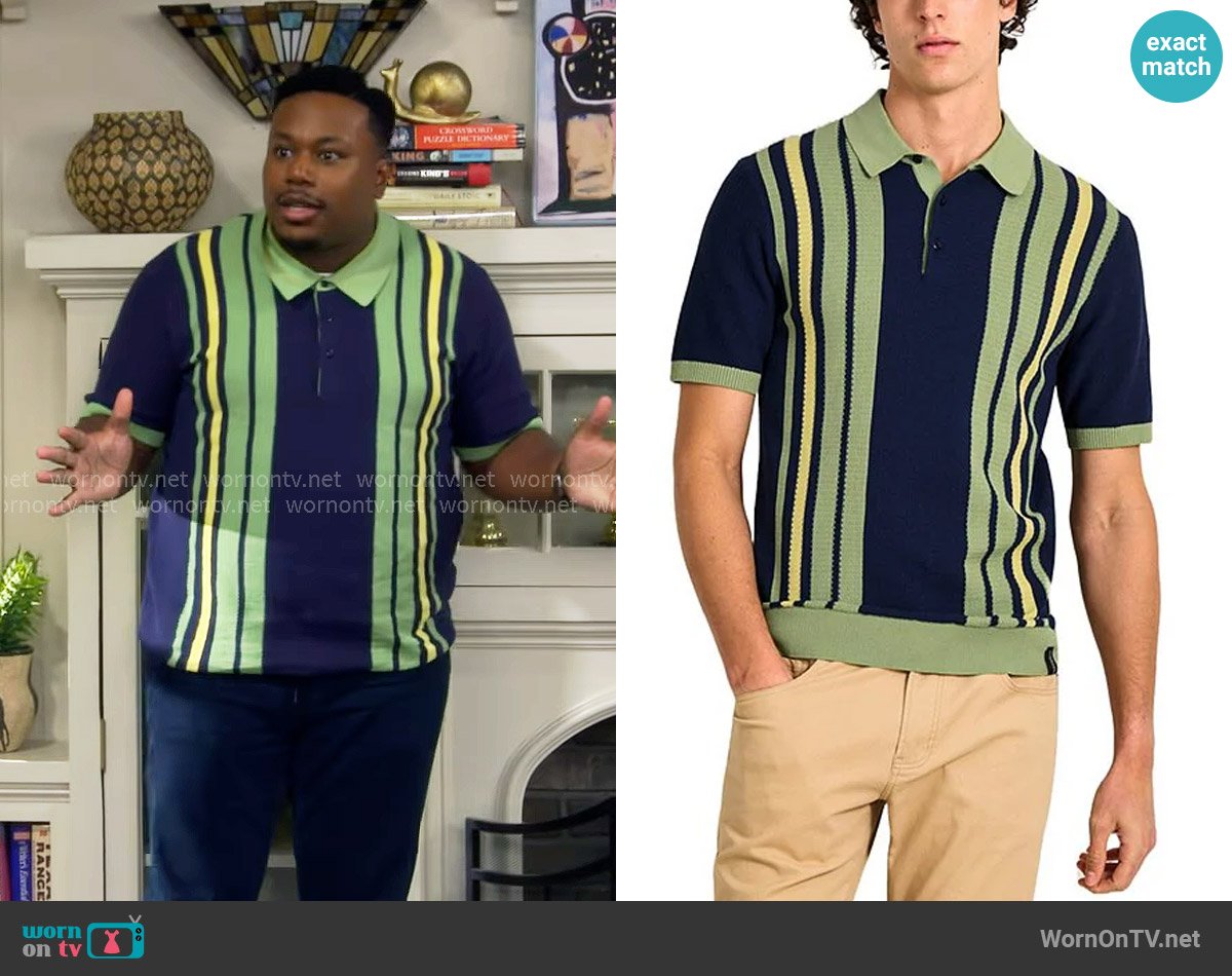 Scotch & Soda Structured Polo Sweater in Atlantic Blue worn by Marty (Marcel Spears) on The Neighborhood