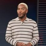 Scott’s brown striped polo sweater on Access Hollywood