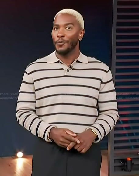 Scott's brown striped polo sweater on Access Hollywood