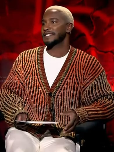 Scott's orange ribbed cardigan on Access Hollywood