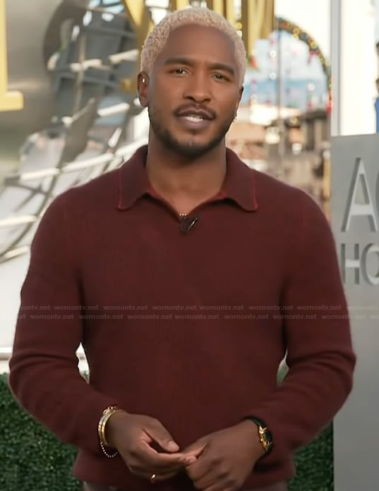 Scott’s red knit collared sweater on Access Hollywood
