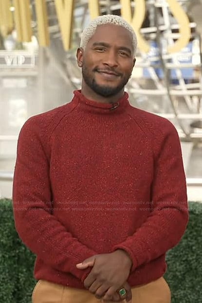 Scott’s red mock neck sweater on Access Hollywood