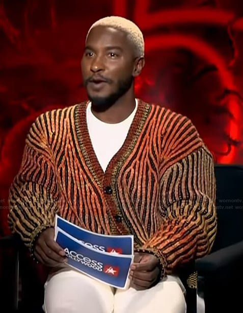 Scott's striped cardigan on Access Hollywood