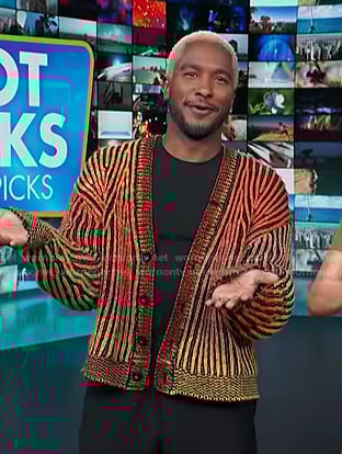 Scott's striped cardigan on Access Hollywood