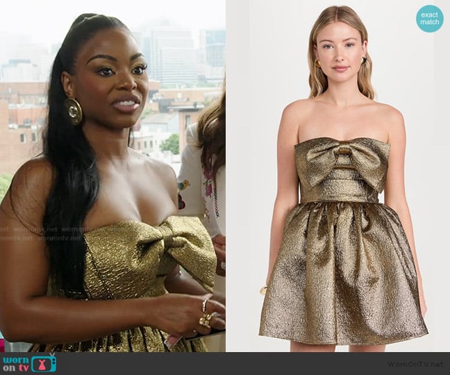 Self Portrait Gold Metallic Jacquard Mini Dress worn by Keiarna Stewart on The Real Housewives of Potomac