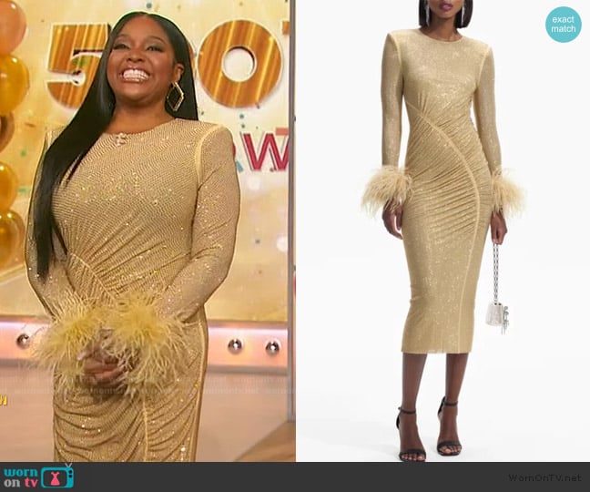 Self Portrait Gold Rhinestone Feather Midi Dress worn by Sherri Shepherd on Sherri