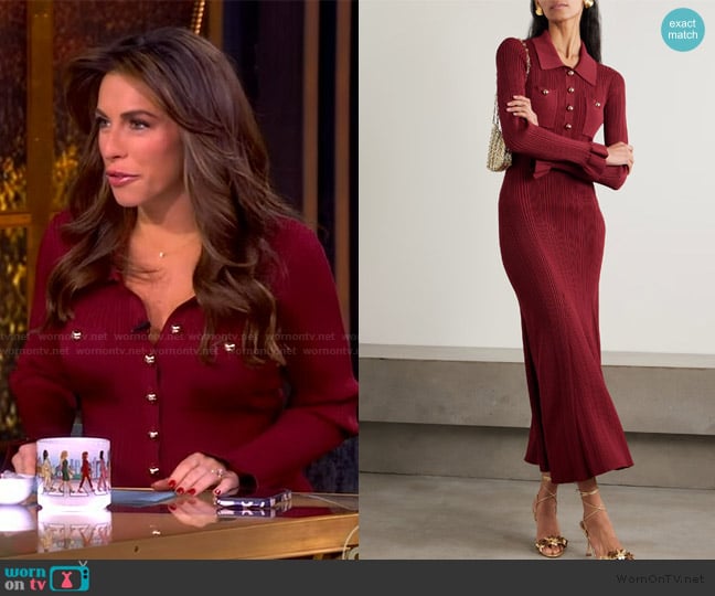 Alyssa’s burgundy gold button dress on The View Alyssa’s burgundy gold button dress on The View