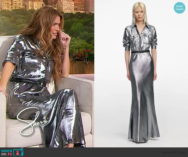 Self Portrait Silver Metallic Crinkle Maxi Dress worn by Chrishell Stause on Sherri