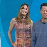 Michelle Monaghan’s sequin plaid top and skirt on Today