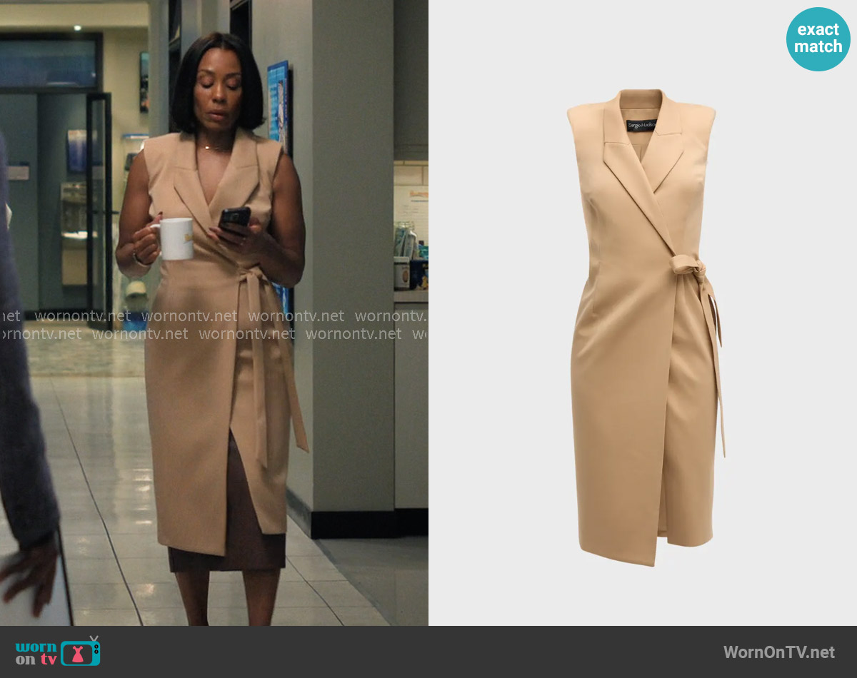Sergio Hudson Blazer-Style Wrap Dress with Tie Belt worn by Mia Jordan (Karen Pittman) on The Morning Show