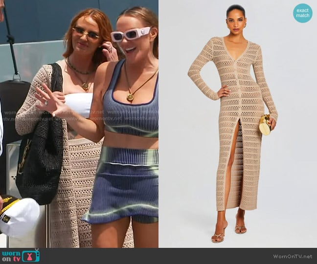 Seroya Dorothea Knit Crochet Cardigan in Oxford worn by Whitney Rose on The Real Housewives of Salt Lake City