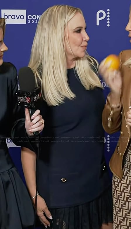 Shannon’s navy lace hem dress on Access Hollywood