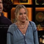 Sharon’s blue embroidered top on The Young and the Restless