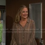 Sharon’s brown striped printed blouse on The Young and the Restless