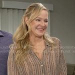 Sharon’s brown striped printed blouse on The Young and the Restless