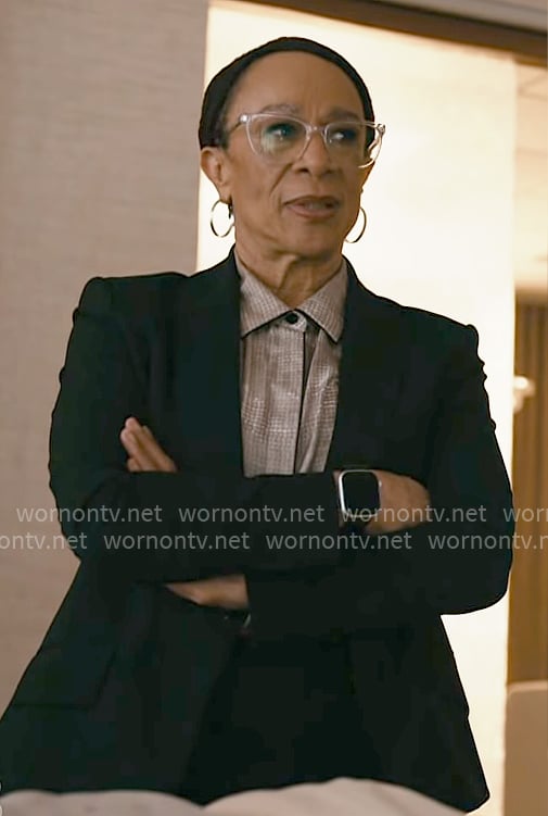 Sharon's beige patterned button down shirt on Chicago Med