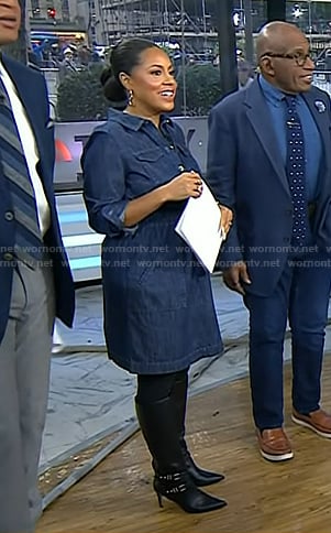 Sheinelle's black double buckle boots on Today