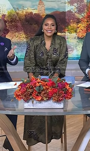 Sheinelle’s green print tie neck dress on Today
