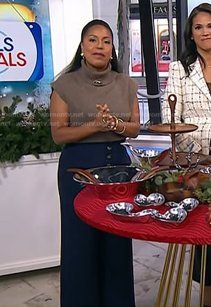 Sheinelle’s turtleneck sweater and navy wide-leg pants on Today