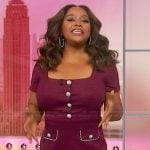 Sherri’s burgundy square neck dress on Sherri