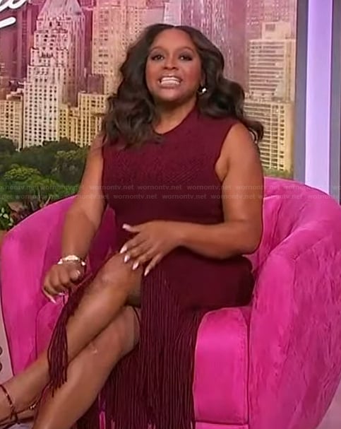 Sherri’s burgundy fringe hem dress on Sherri