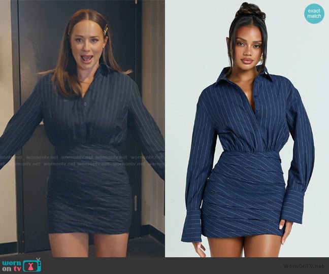 Whitney’s navy pinstripe dress on SLOMW
