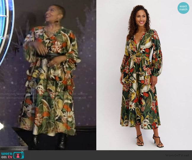 Siena Printed Satin Long-Sleeve Dress worn by Deja Vu on Live with Kelly and Mark