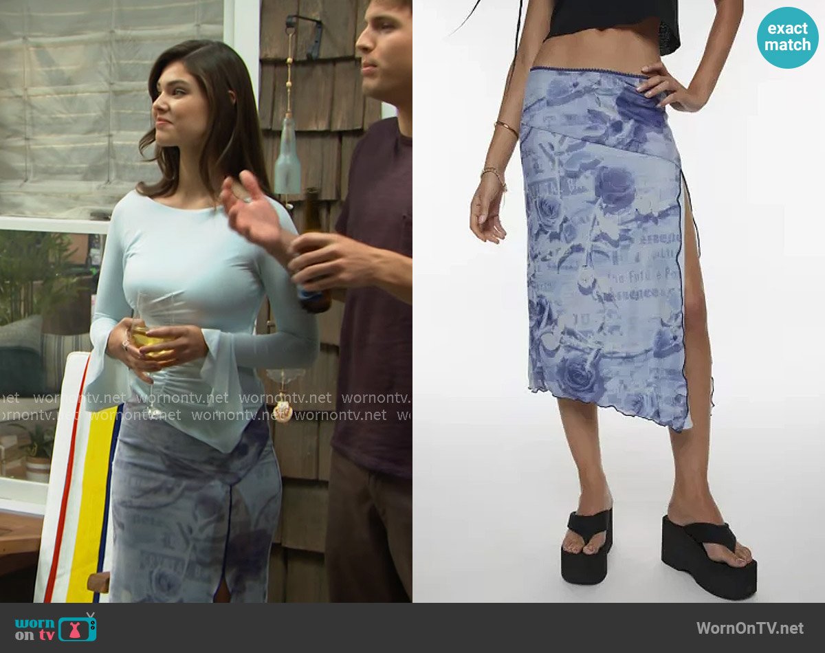 Silence + Noise at Urban Outfitters Isla Mesh Midi Skirt worn by Electra Forrester (Laneya Grace) on The Bold and the Beautiful