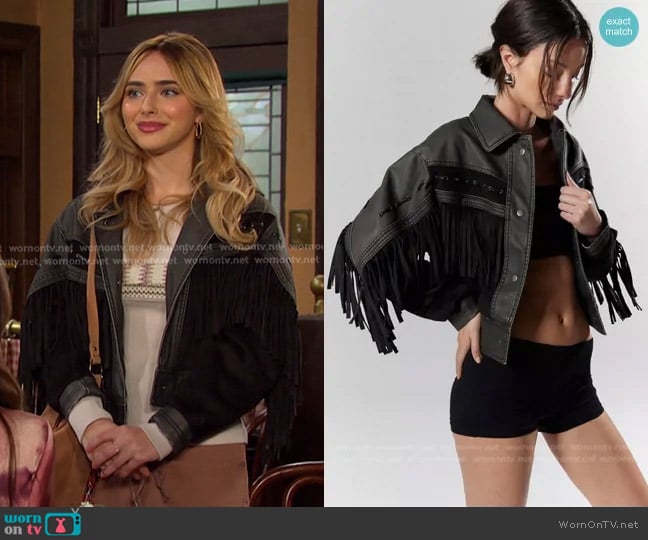 Silence + Noise Hannah Western Fringe Faux Leather Jacket worn by Holly Jonas (Ashley Puzemis) on Days of our Lives